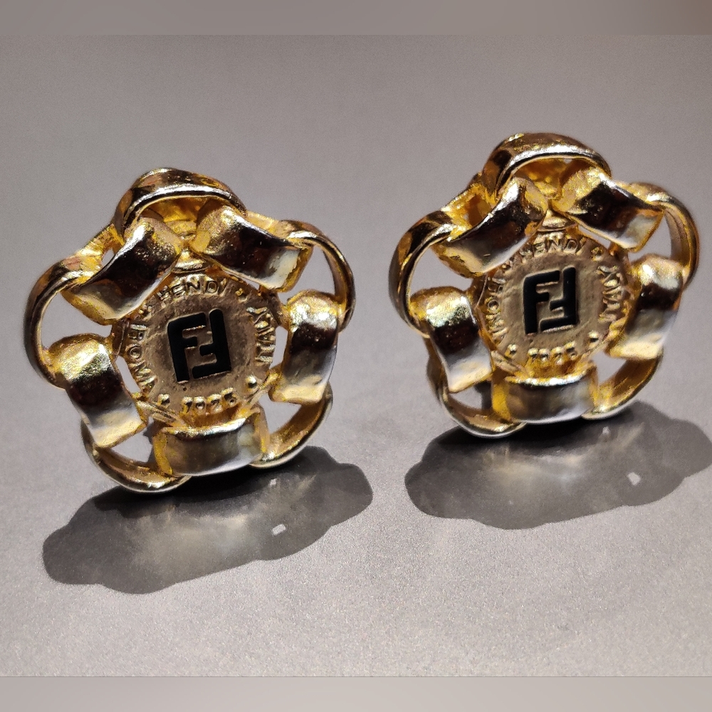 Vintage Fendi FF Logo Chunky Earrings Rare - Picture 6 of 16